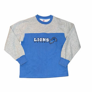 Boys Vintage 90s NFL Detroit Lions Sweatshirt Size 10 Blue Gray Embroidered